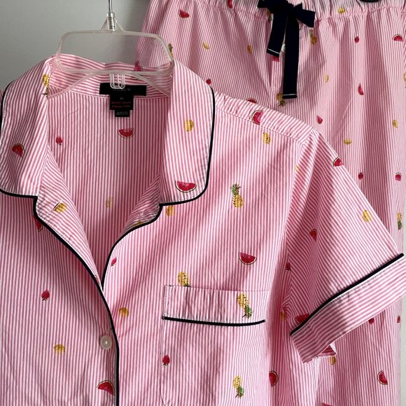 J. Crew Other - J.CREW Tipped Short Sleeve Cotton Pajama Sleep SET in Fruit Salad PINK STRIPE M